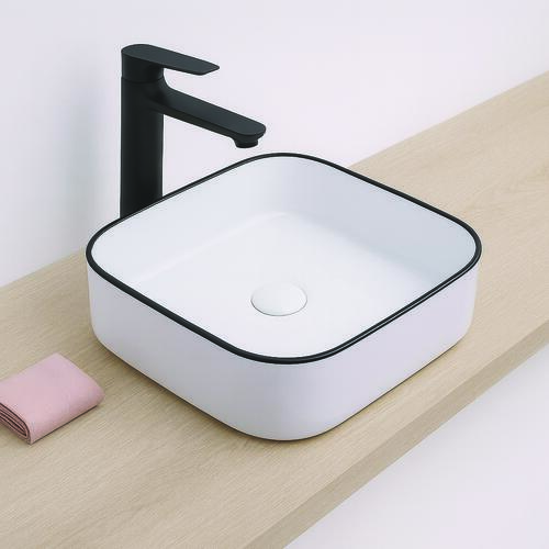 Vasque à poser LISEA en céramique avec liseré noir 40 x 40 x 11 cm